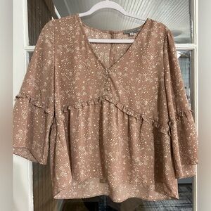 Wishlist Floral Ruffle Blouse - Brown and Cream